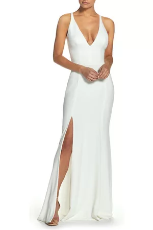 Dress The Population Iris Slit Crepe Gown in Off White at Nordstrom