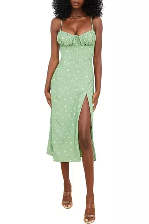 House Of Cb Carina Bustier Midi Dress in Olive Floral at Nordstrom