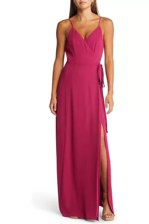 WAYF The Angelina Slit Wrap Gown in Magenta at Nordstrom