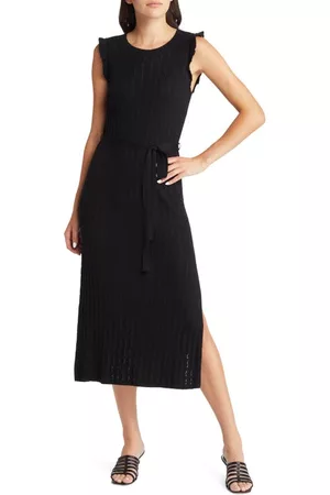 Paige Women Knitted Dresses - Gardenia Pointelle Knit Midi Dress in Black at Nordstrom
