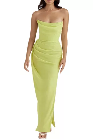 House Of Cb Evening dresses - Adrienne Satin Strapless Gown in Lime at Nordstrom
