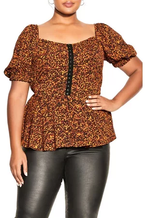 City Chic Quirky Corset Peplum Blouse in Limitless Print at Nordstrom