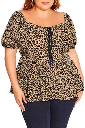 City Chic Quirky Corset Peplum Blouse in Cheetah at Nordstrom