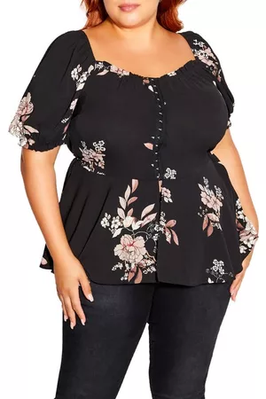 City Chic Quirky Corset Peplum Blouse in Imperial Blossom at Nordstrom