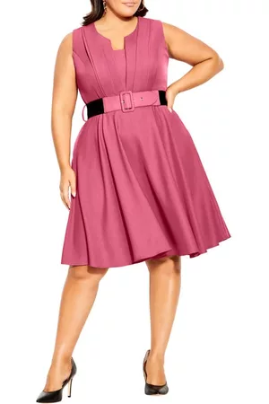 City Chic Katherine Pleated Fit & Flare Dress in Rosey at Nordstrom