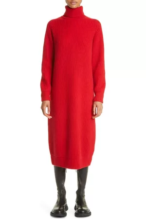 Max Mara Women Long Knitted Dresses - Riviera Long Sleeve Turtleneck Midi Sweater Dress in Red at Nordstrom