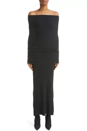 Balenciaga Women Long Sleeve Maxi Dresses - Long Sleeve Off the Shoulder Rib Maxi Dress in Black at Nordstrom