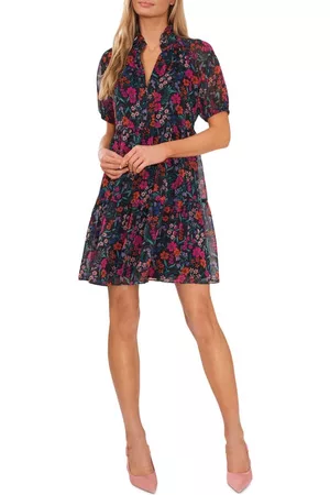 CE&CE Women Puff Sleeve & Puff Shoulder Dresses - Floral Puff Sleeve Dress in Rich Black at Nordstrom