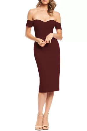 Dress The Population Women Strapless Dresses - Bailey Off the Shoulder Body-Con Dress in Burgundy at Nordstrom