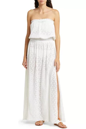 Ramy Brook Women Strapless Dresses - Vesper Strapless Cotton Eyelet Cover-Up Dress in White at Nordstrom