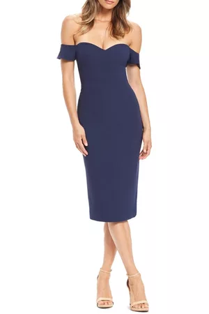 Dress The Population Bailey Off the Shoulder Body-Con Dress in Midnight Blue at Nordstrom