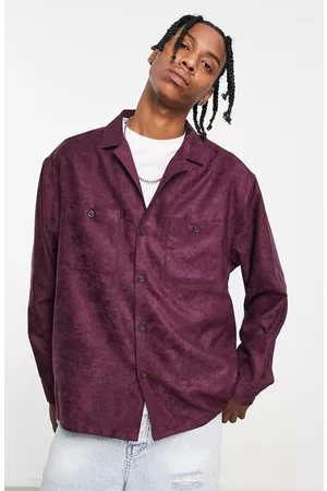 ASOS Oversize Faux Suede Button-Up Shirt in Burgundy at Nordstrom