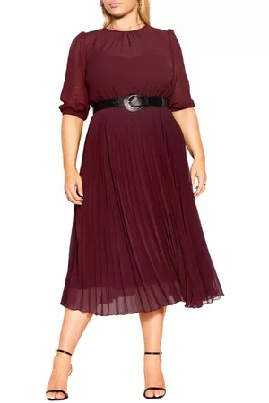 City Chic Love Pleat Belted Dress in Garnet at Nordstrom
