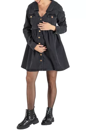 Cache Coeur Nina Long Sleeve Denim Maternity/Nursing Dress in Grey at Nordstrom