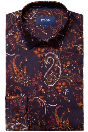 Eton Contemporary Fit Paisley Cotton Knit Dress Shirt in Navy at Nordstrom