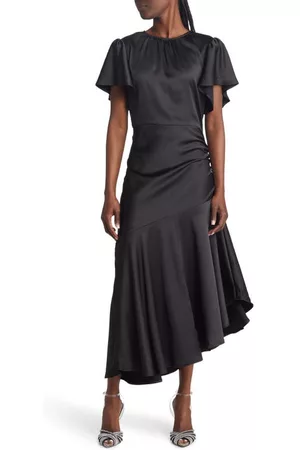 Chelsea Flutter Sleeve Asymmetric Hem Dress in Black at Nordstrom