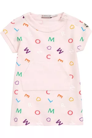Moncler Kids' Allover Logo Short Sleeve Stretch Cotton Sweatshirt Dress in Multi at Nordstrom