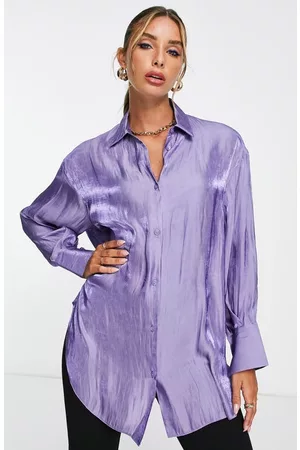 ASOS Oversize Metallic Button-Up Shirt in Purple at Nordstrom