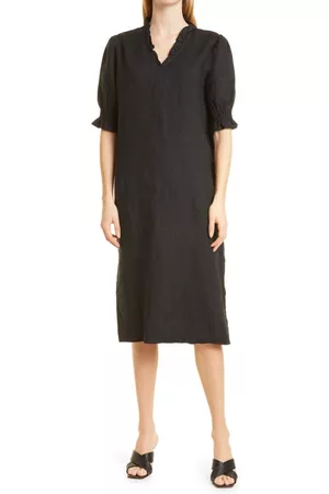 Masai Copenhagen Nydela Linen Shift Dress in Black at Nordstrom