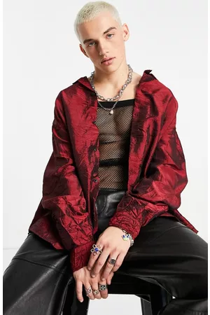 ASOS 90s Oversize Crinkle Button-Up Shirt in Burgundy at Nordstrom