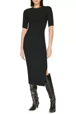 Frame Mixed Rib Midi Sweater Dress in Noir at Nordstrom