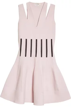 Alexander McQueen Embroidered Corset Fit & Flare Minidress in Porcelain/Black at Nordstrom