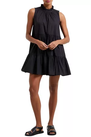 French Connection Rhodes Conscious Tiered Poplin Trapeze Dress in 01-Black at Nordstrom