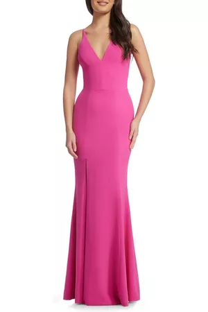 Dress The Population Iris Slit Crepe Gown in Bright Fuchsia at Nordstrom