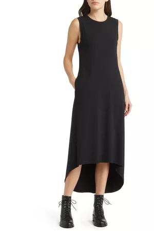 Nordstrom Asymmetric Sleeveless Pima Cotton Blend Dress in Black at Nordstrom