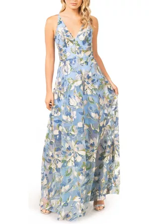 Dress The Population Ariyah Floral Sequin Gown in Sky Blue Multi at Nordstrom
