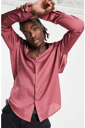 ASOS Shirts - Cutout Cowl Back Satin Button-Up Shirt in Pink at Nordstrom