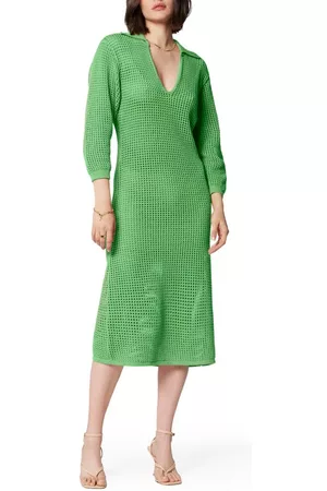 Equipment Women Casual Dresses - Remy Open Stitch Cotton Sweater Dress in Bright Jadesheen at Nordstrom