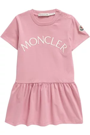 Moncler Kids' Embroidered Logo Short Sleeve Dress in Pink at Nordstrom