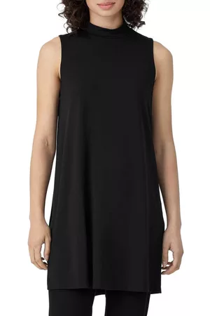 Eileen Fisher Mock Neck Tunic Top in Black at Nordstrom