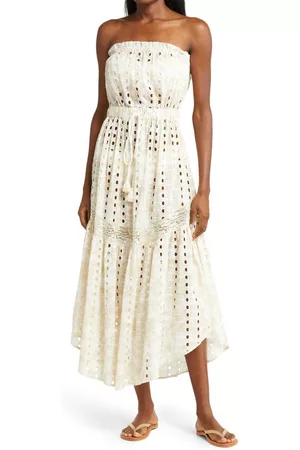 Ramy Brook Women Strapless Dresses - Nozila Embroidered Strapless Cotton Cover-Up Dress in Sand/palma Tie-Dye Eyelet at Nordstrom