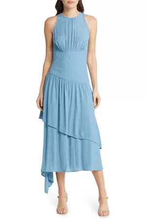 Chelsea Sleeveless Tiered Asymmetric Midi Dress in Blue Heaven at Nordstrom