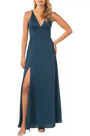 Dress The Population Parker Slit A-Line Gown in Peacock Blue at Nordstrom