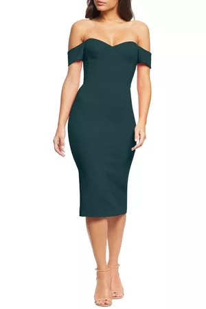 Dress The Population Bailey Off the Shoulder Body-Con Dress in Pine at Nordstrom