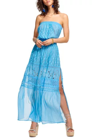 Ramy Brook Lucia Strapless Cotton & Silk Cover-Up Dress in Blue - Cut-Out Embroidery at Nordstrom
