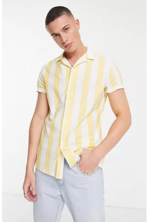 ASOS Oxford Stripe Short Sleeve Button-Up Shirt in Yellow at Nordstrom