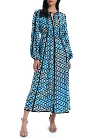 Diane von Furstenberg Scott Long Sleeve Maxi Dress in Feb Geo Md Gdes Turquoise at Nordstrom