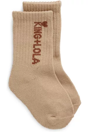 King + Lola Kids' Logo Socks in Khaki at Nordstrom