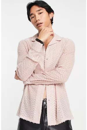 ASOS Textured Revere Collar Button-Up Shirt in Light Pink at Nordstrom