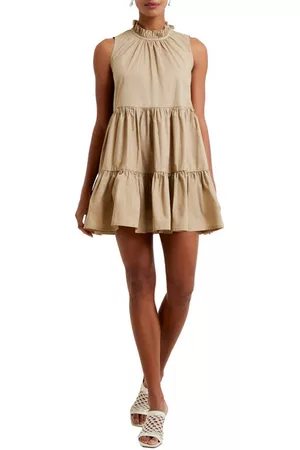 French Connection Rhodes Conscious Tiered Poplin Trapeze Dress in Incense at Nordstrom