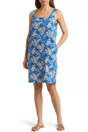 Caslon Caslon(r) Floral Woven Shift Dress in Blue Tropical Floral at Nordstrom