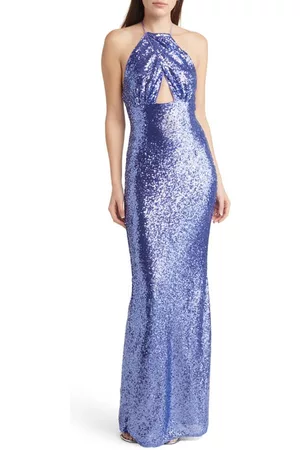 Lulus Evening dresses - Shimmering Dream Sequin Halter Gown in Periwinkle at Nordstrom