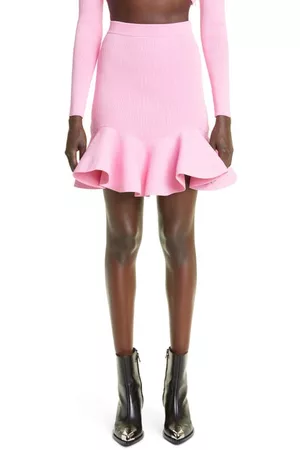 Alexander McQueen Women Skirts - Flounce Hem Rib Sweater Skirt in 5003 Sugar Pink at Nordstrom