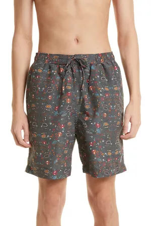 Isabel Marant Men Swim Shorts - Hydra Swim Trunks in Black/Orange at Nordstrom