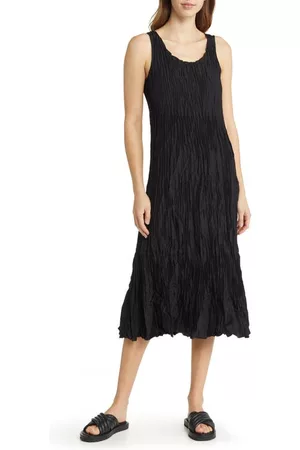 Eileen Fisher Women Midi Dresses - Tiered Pleated Silk Midi Dress in Black at Nordstrom