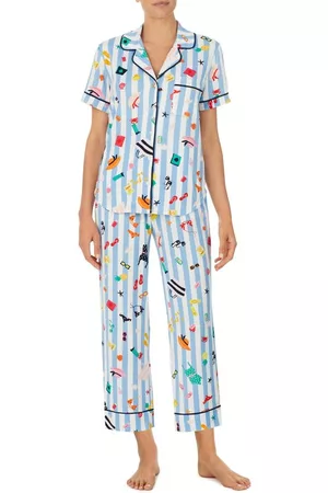 Kate Spade Women Pajamas - Print short sleeve pajamas in Aqua Stripe at Nordstrom